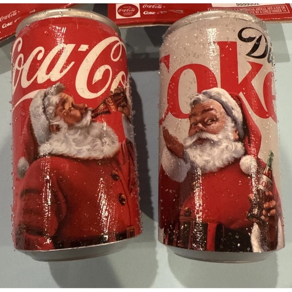 2 Coca Cola Festive Santa Cans ornaments- Red and White - Picture 1 of 3